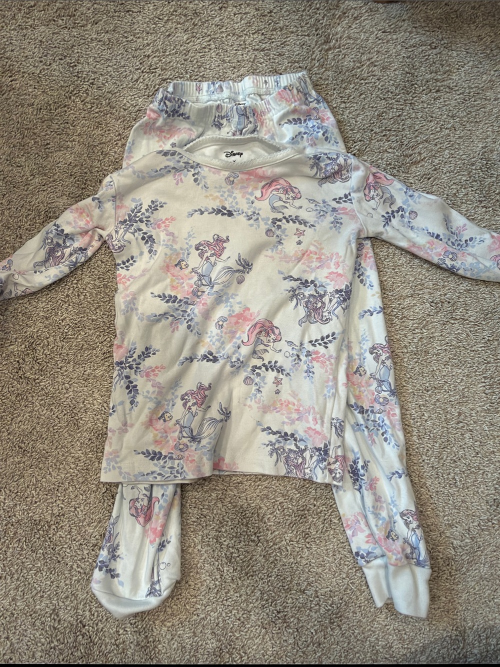 Janie and Jack Cream Pajama Set with Pink and Lavender Mermaid Print